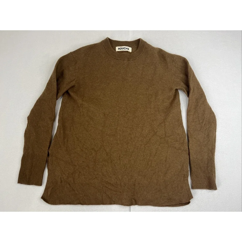 Roucha Tacer Brushed Merino Wool Long Sleeve Sweater Camel Brown Size B Medium